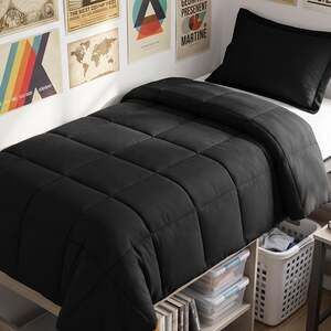 New CozyLux Twin Comforter Set, 2-Piece Box-Stitched, Black